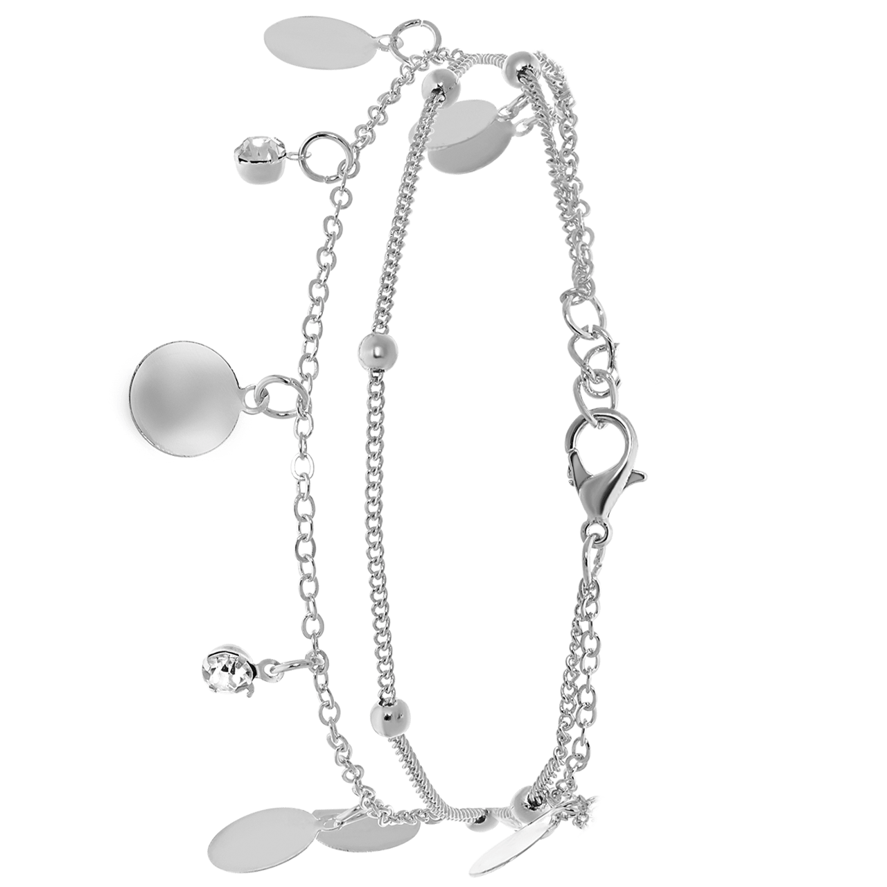 Bijoux zilverkleurige enkelbandje multi munt voor dames