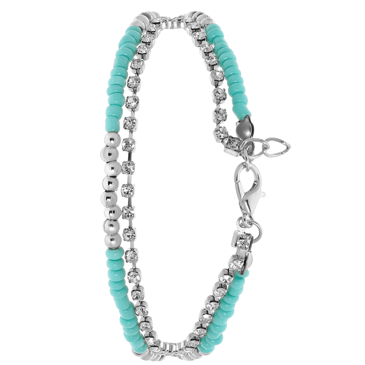 Zilverkleurig byoux enkelbandje multi strass