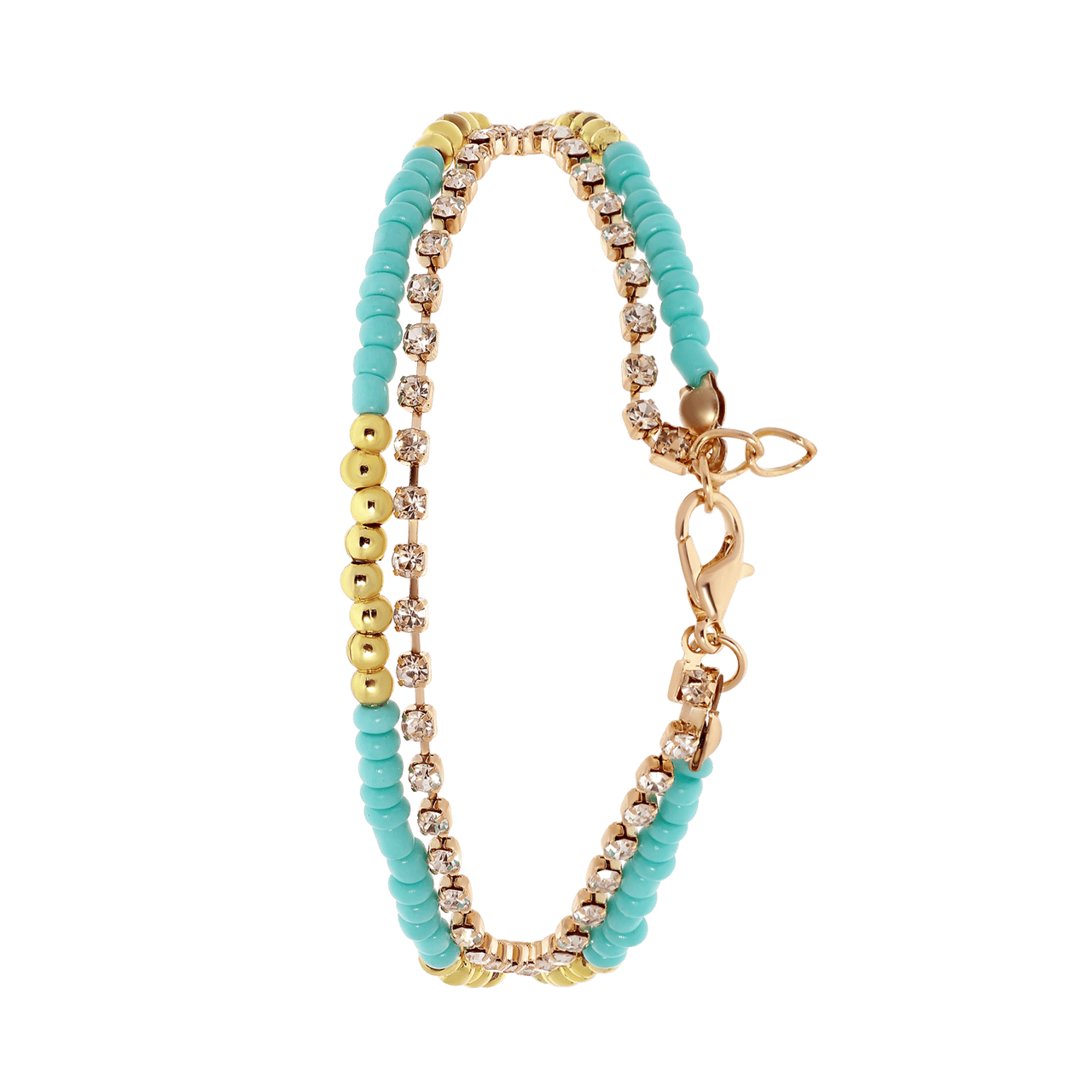 Goudkleurig byoux enkelbandje multi strass