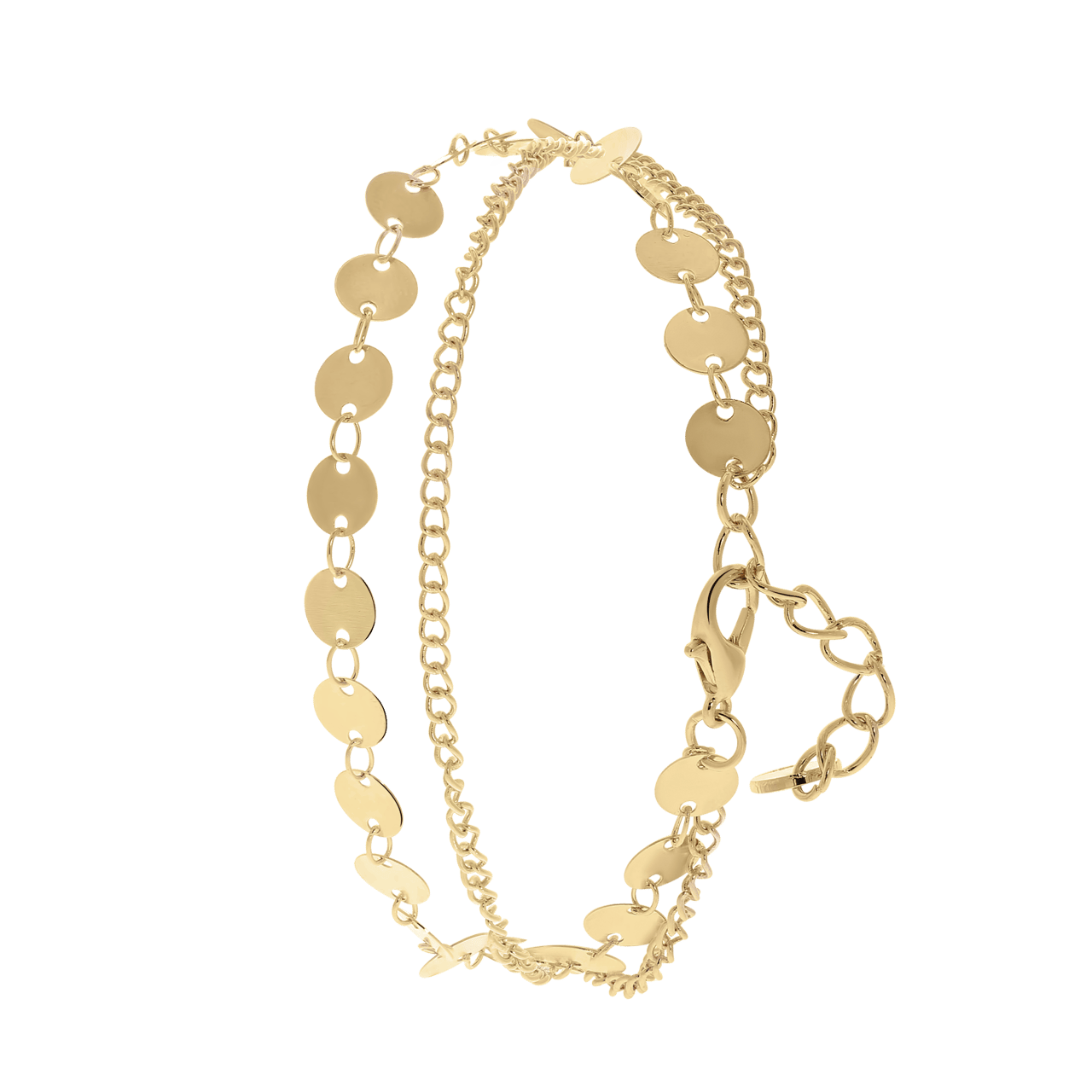 Goudkleurig byoux enkelbandje multi disc