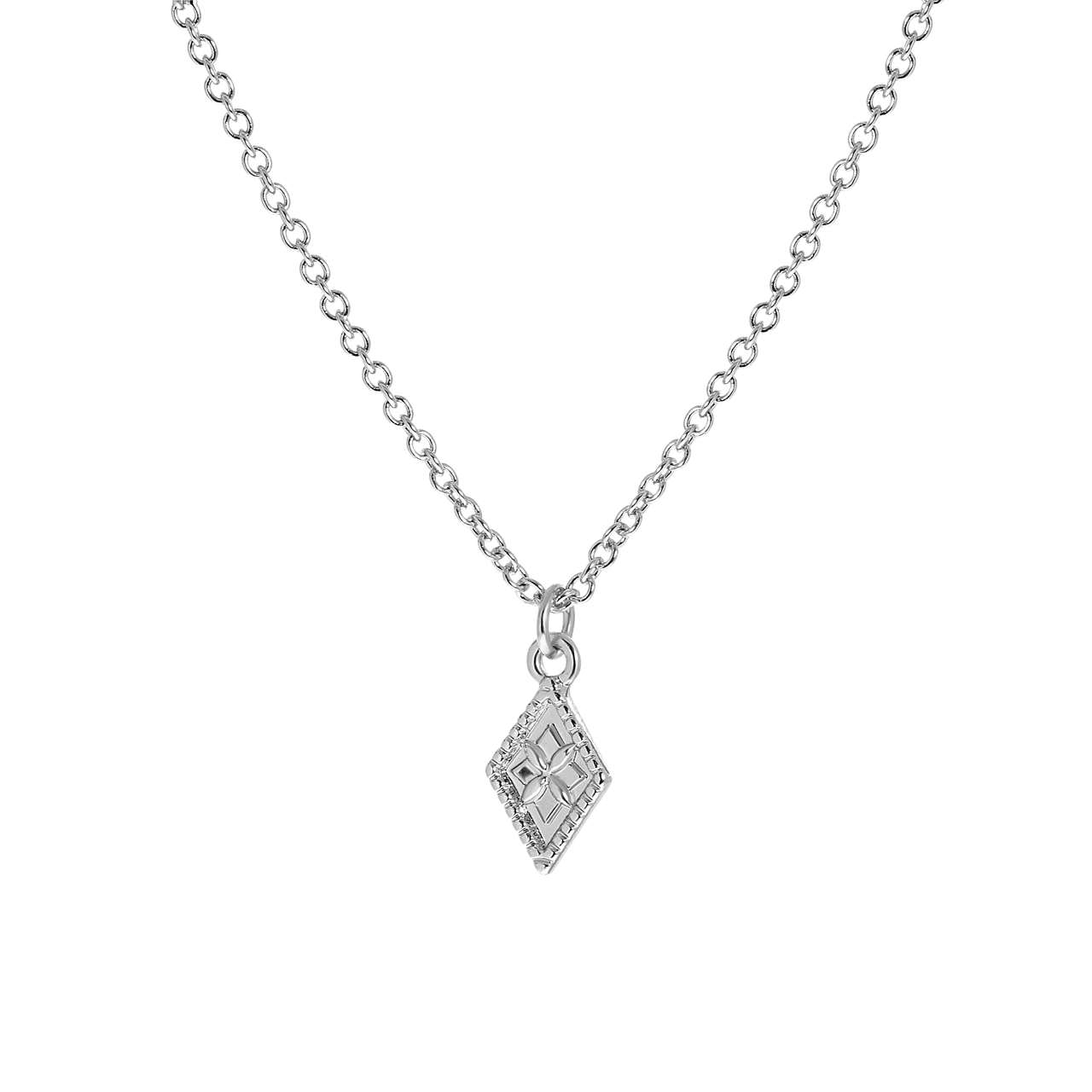 Zilverkleurige byoux ketting met hanger ruit