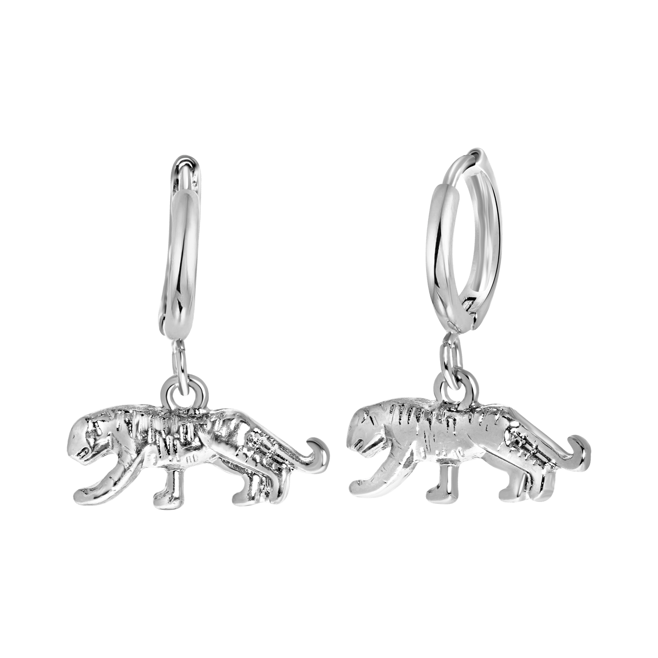 Zilverkleurige byoux oorbellen met hanger tijger