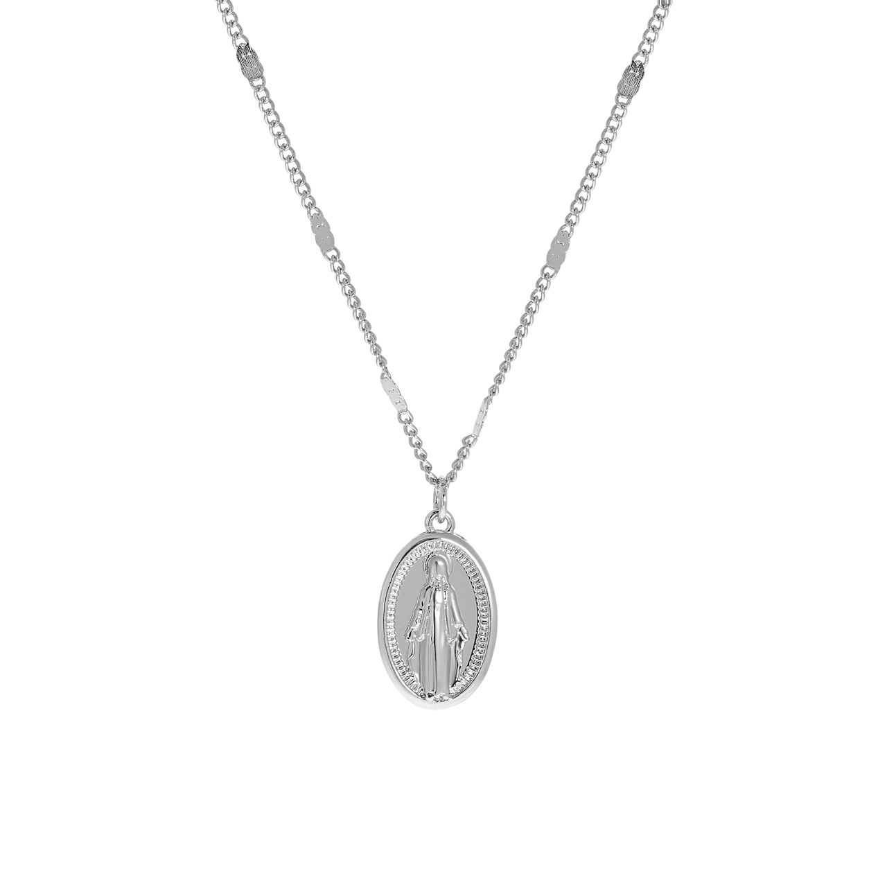 Zilverkleurige byoux ketting met ovale hanger