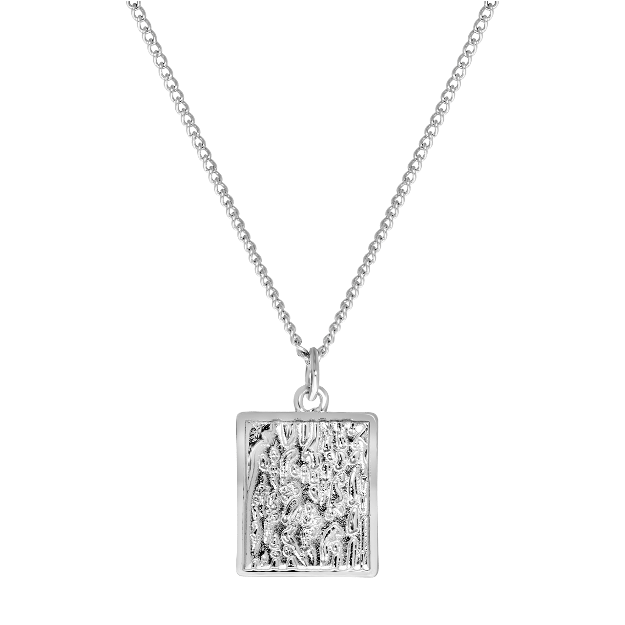 Zilverkleurige byoux ketting met bewerkte hanger