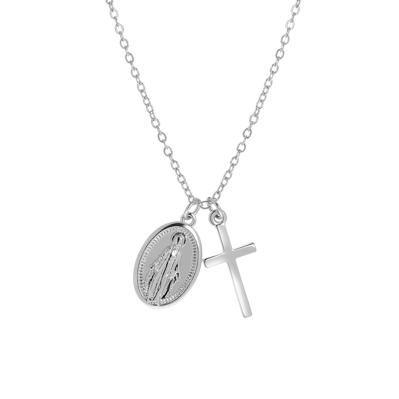 Zilverkleurige byoux ketting met kruis en hanger