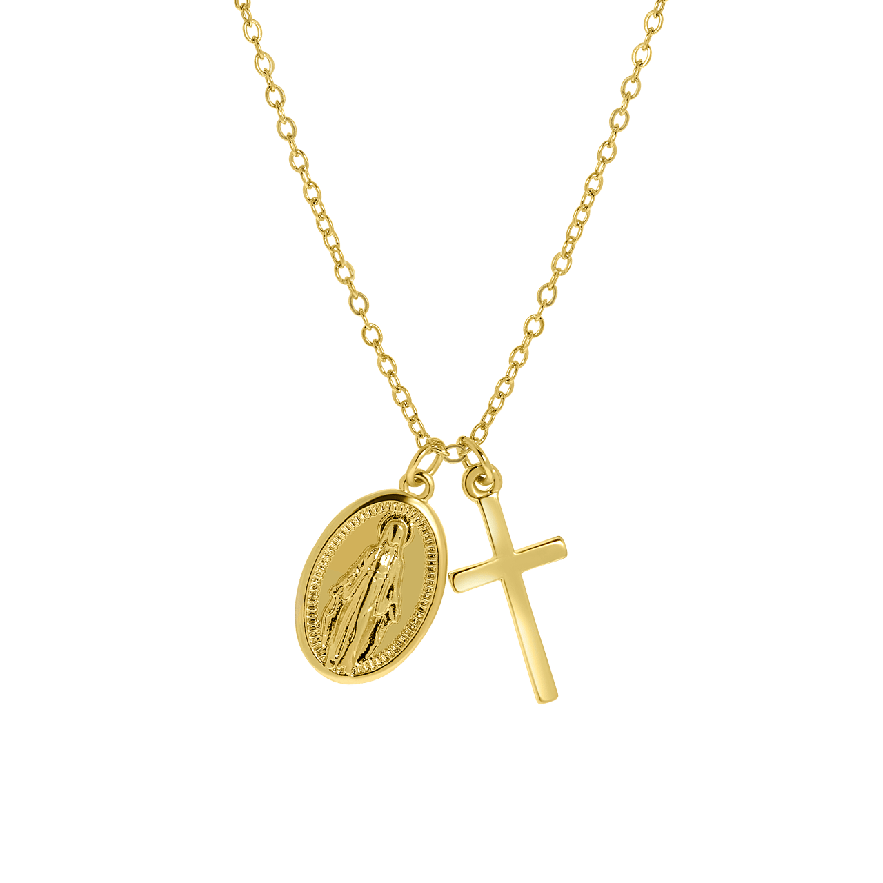 Goudkleurige byoux ketting met kruis en hanger