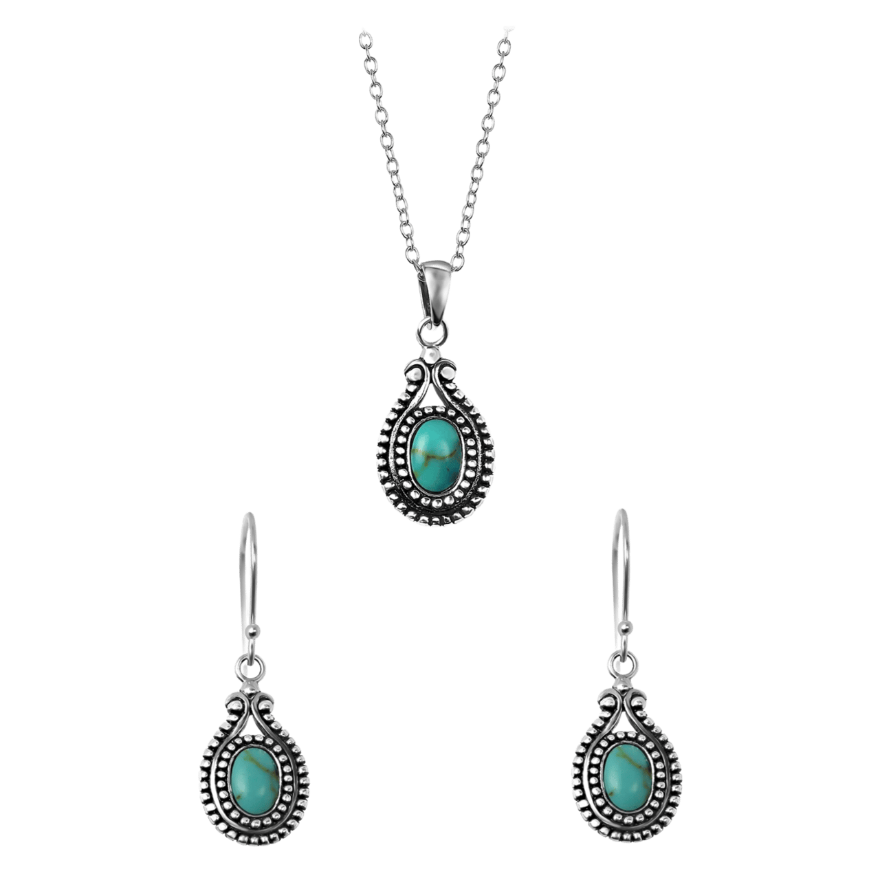 Schmuckset, 925 Silber, oval, türkisfarben, Bali