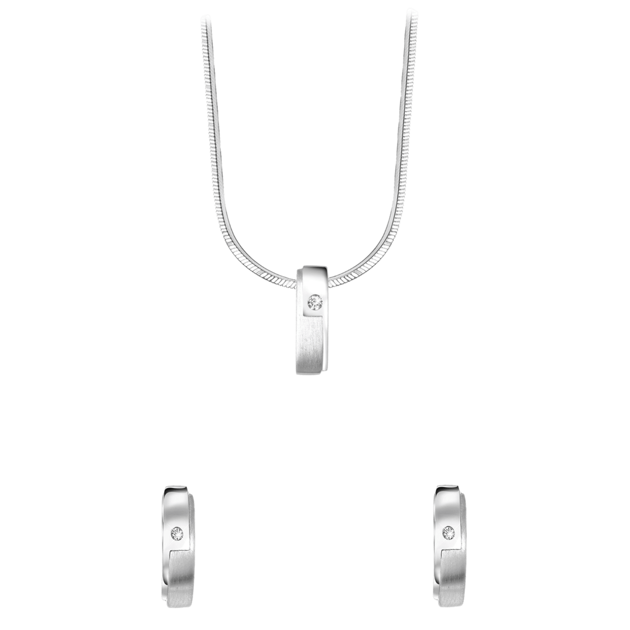 Schmuckset, 925 Silber, matt/glänzend, mit Zirkonia