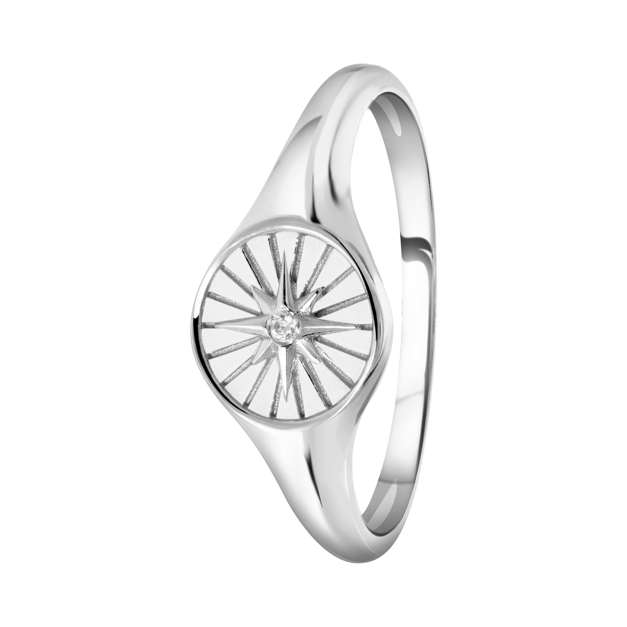 Zilveren zegelring disc/galaxy ster met zirkonia