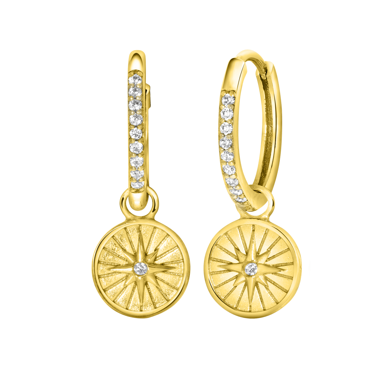 Zilveren goldplated oorringen ster met zirkonia voor dames