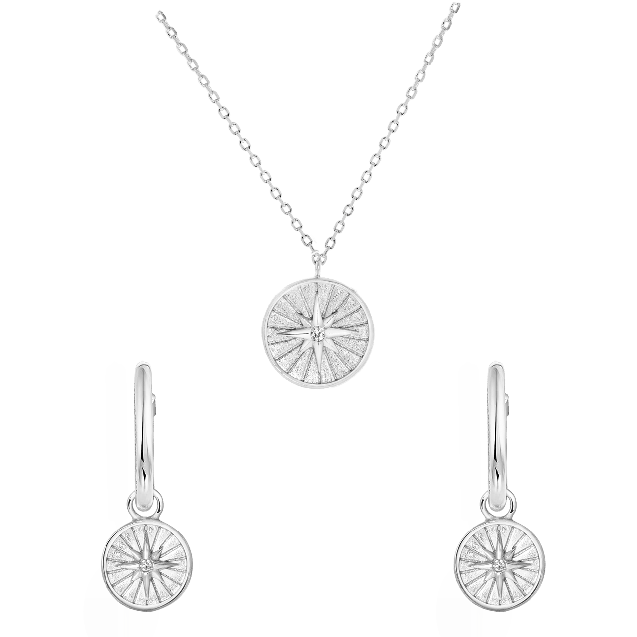 Zilveren set disc/ster met zirkonia