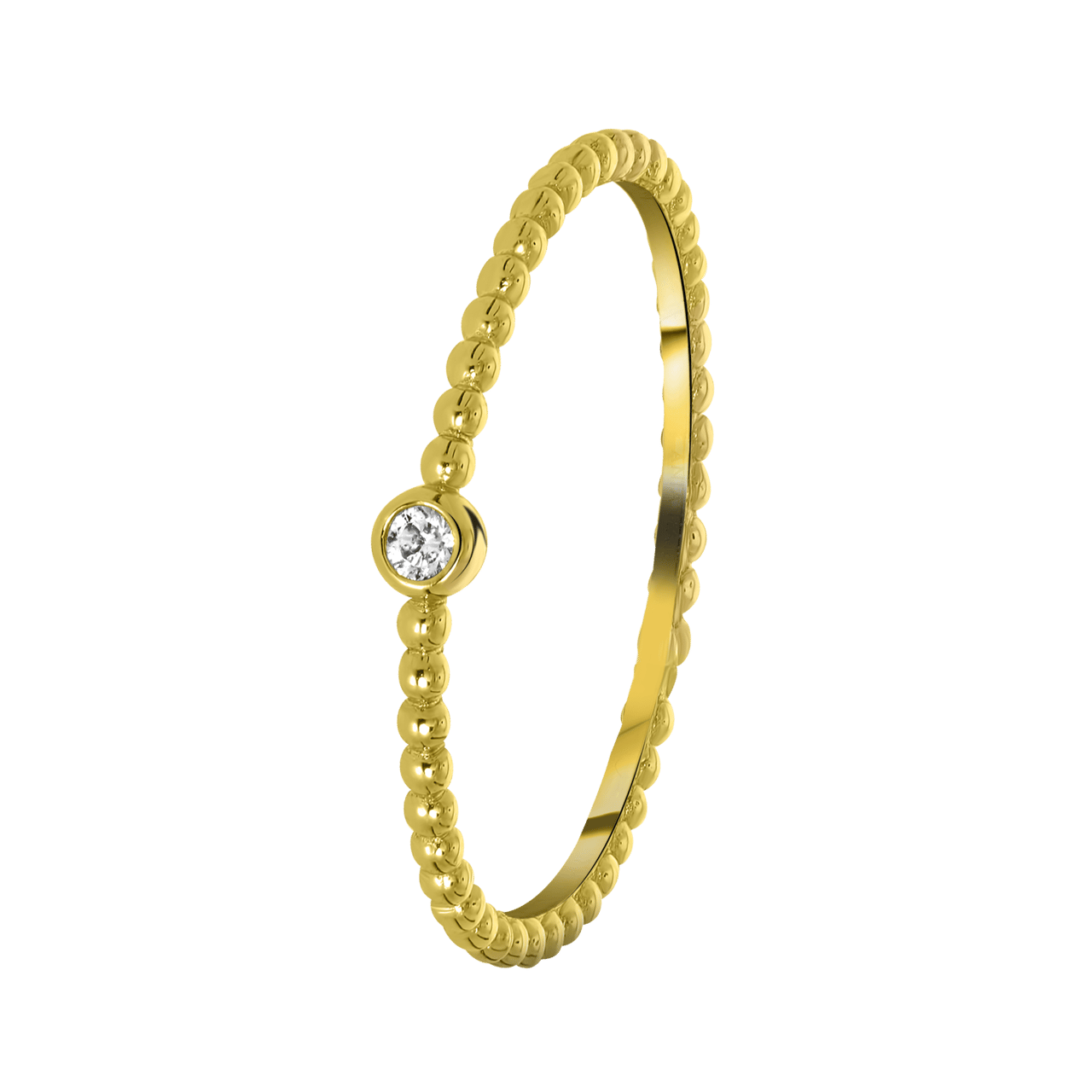 Zilveren ring goldplated bolletjes met zirkonia