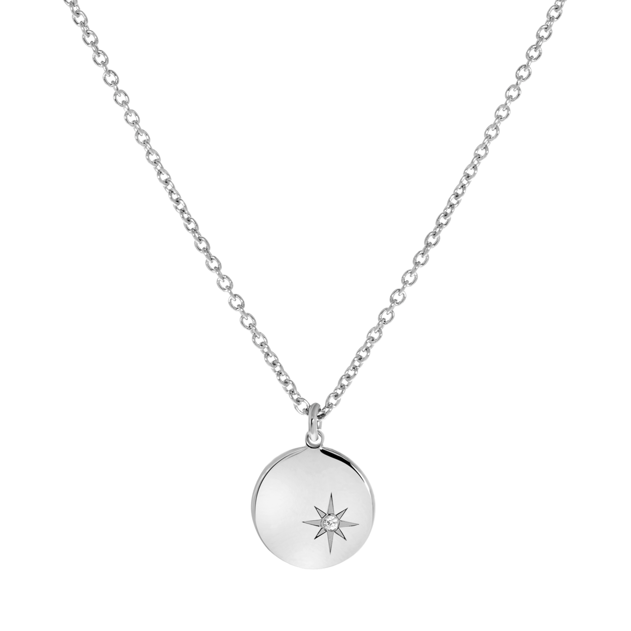 Zilveren ketting disc galaxy ster met zirkonia