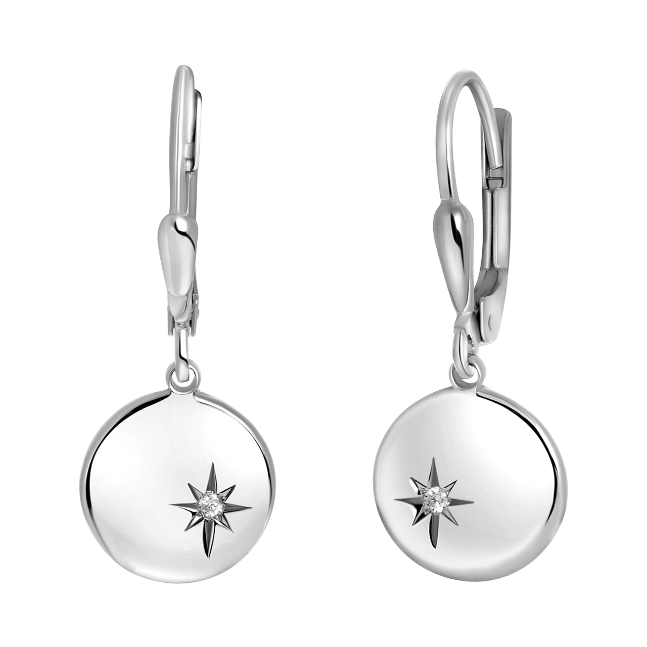 Zilveren oorbellen disc galaxy ster met zirkonia