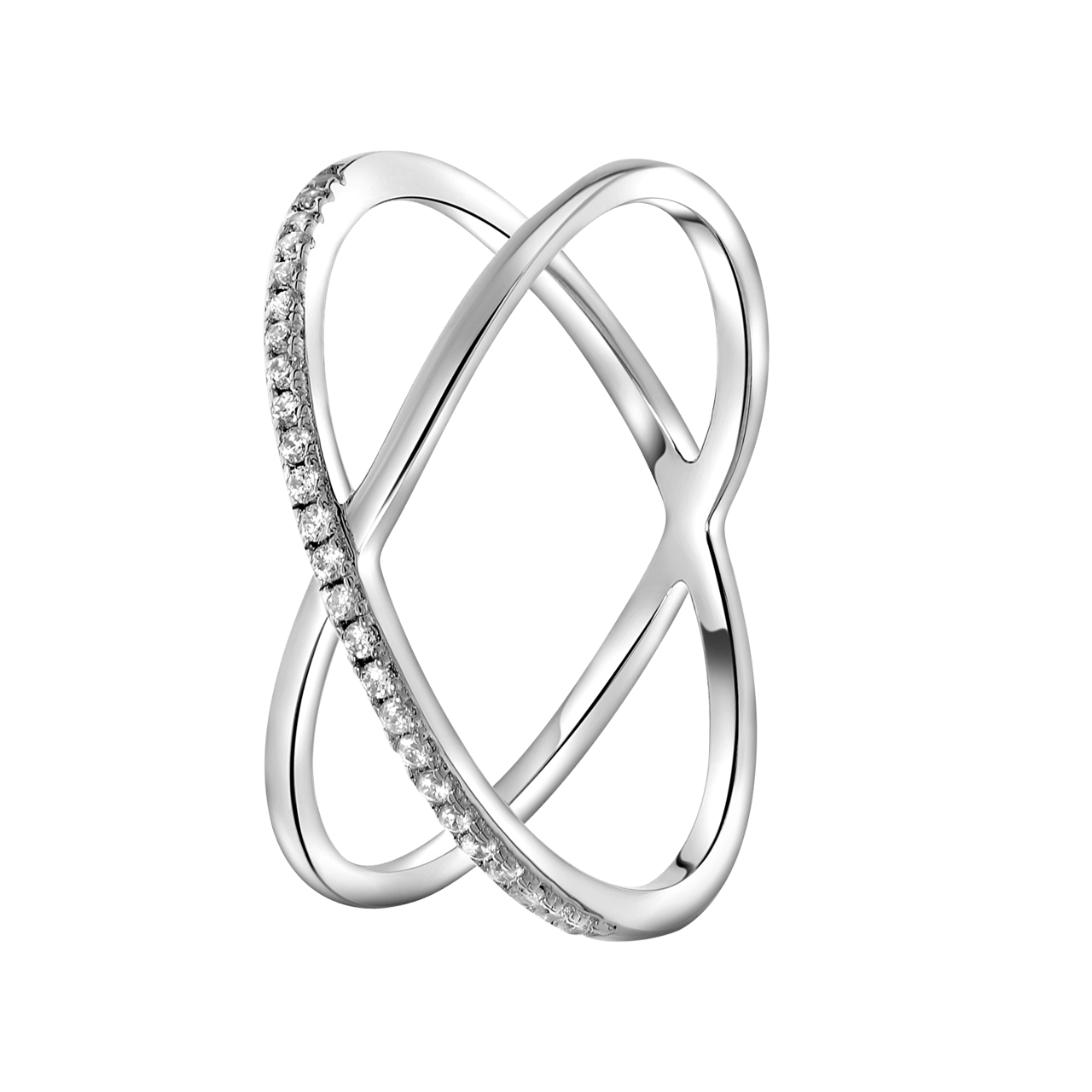 Zilveren ring gekruisd met zirkonia