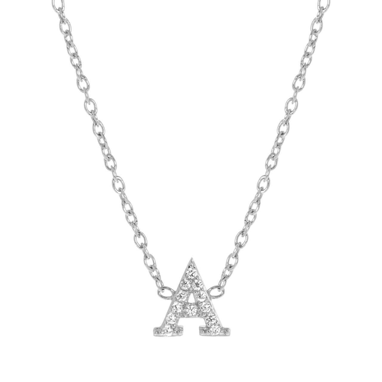 Zilveren ketting&hanger alfabet met zirkonia voor dames