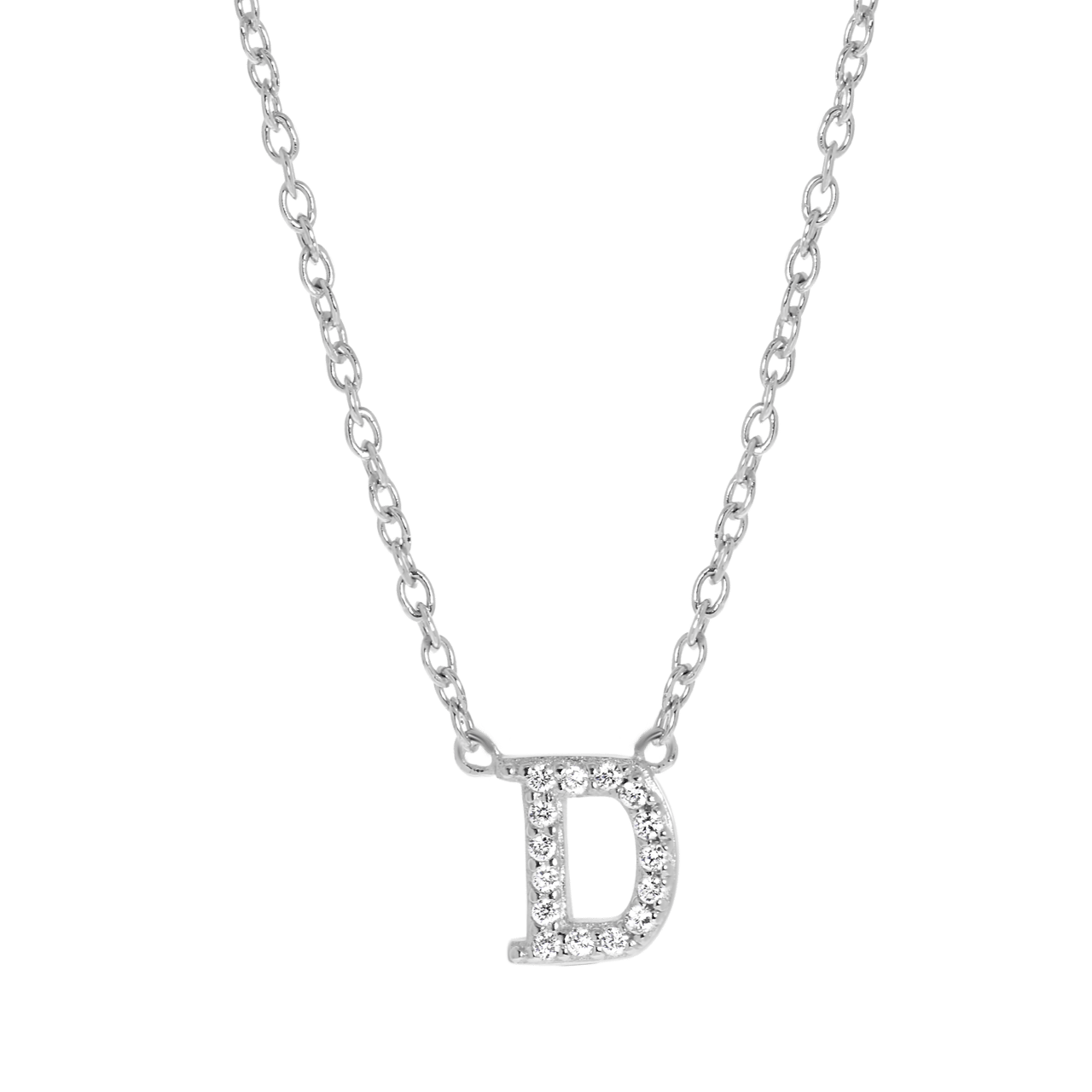 Zilveren ketting&hanger alfabet met zirkonia voor dames