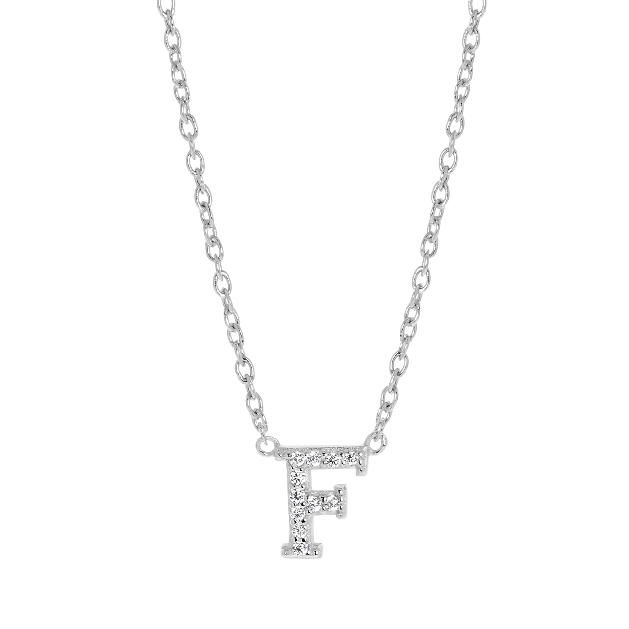 Zilveren ketting&hanger alfabet met zirkonia voor dames