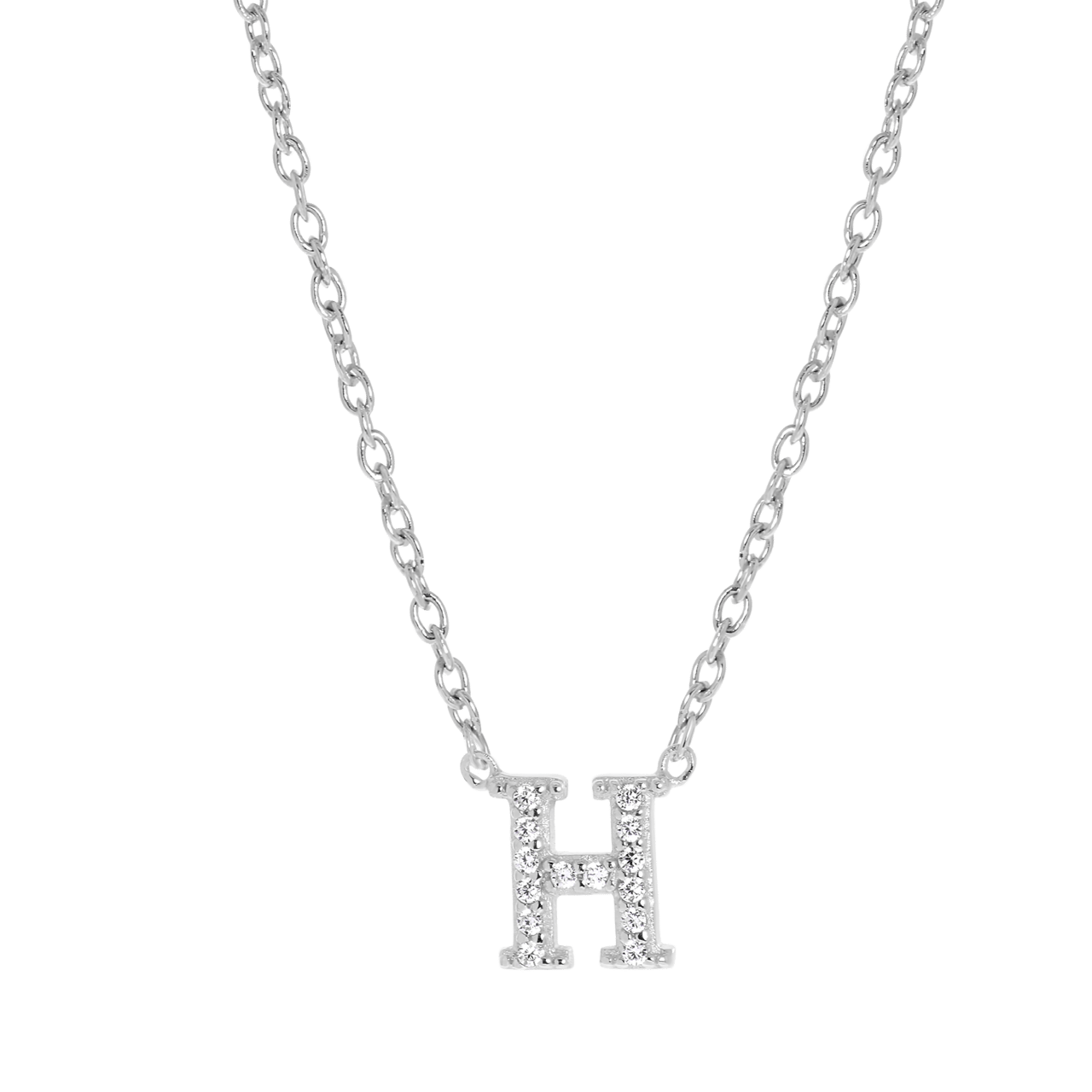 Zilveren ketting&hanger alfabet met zirkonia voor dames