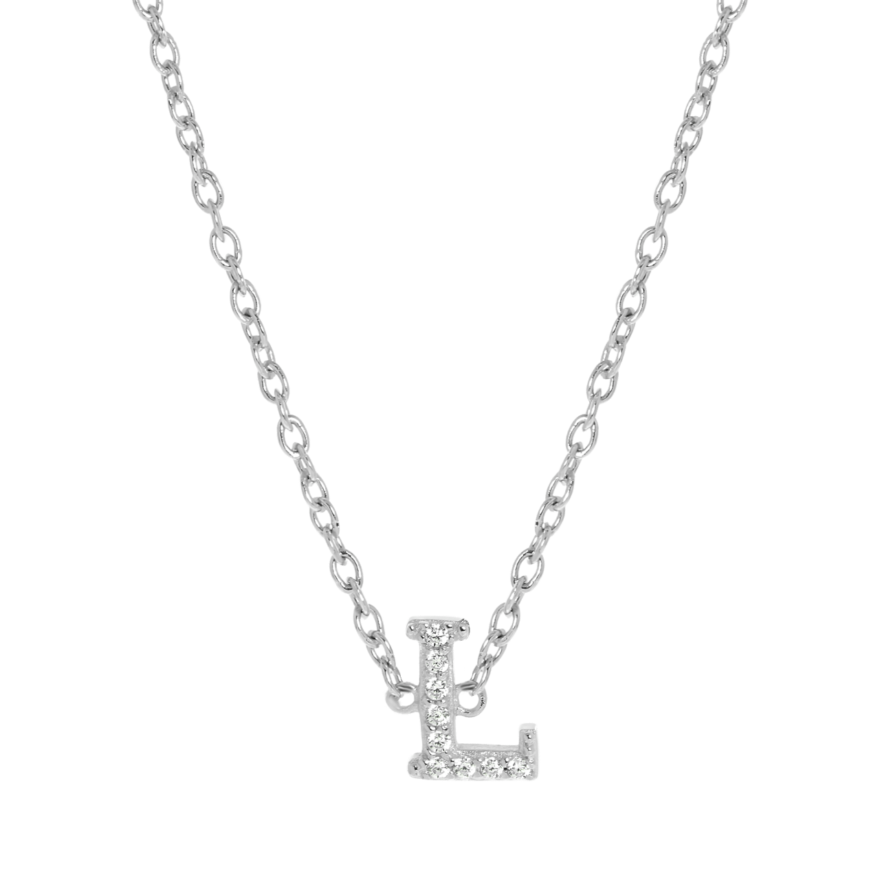Zilveren ketting&hanger alfabet met zirkonia voor dames