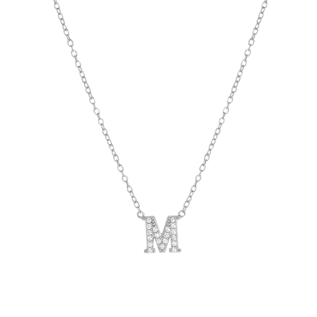 Zilveren ketting&hanger alfabet met zirkonia voor dames