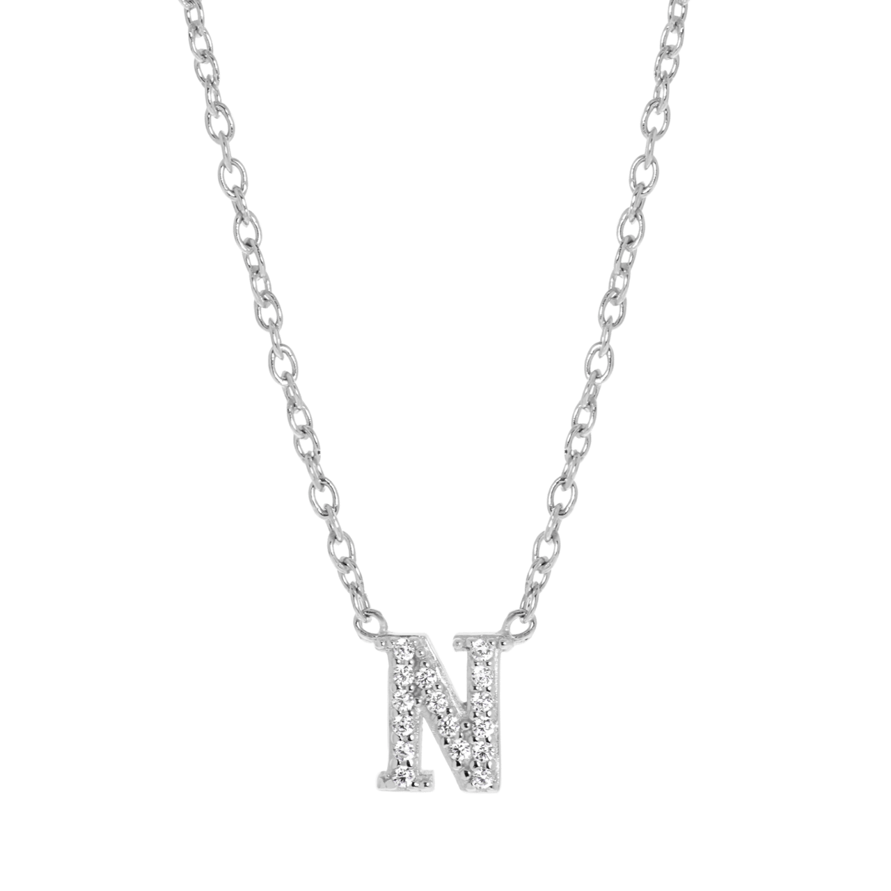 Zilveren ketting&hanger alfabet met zirkonia voor dames