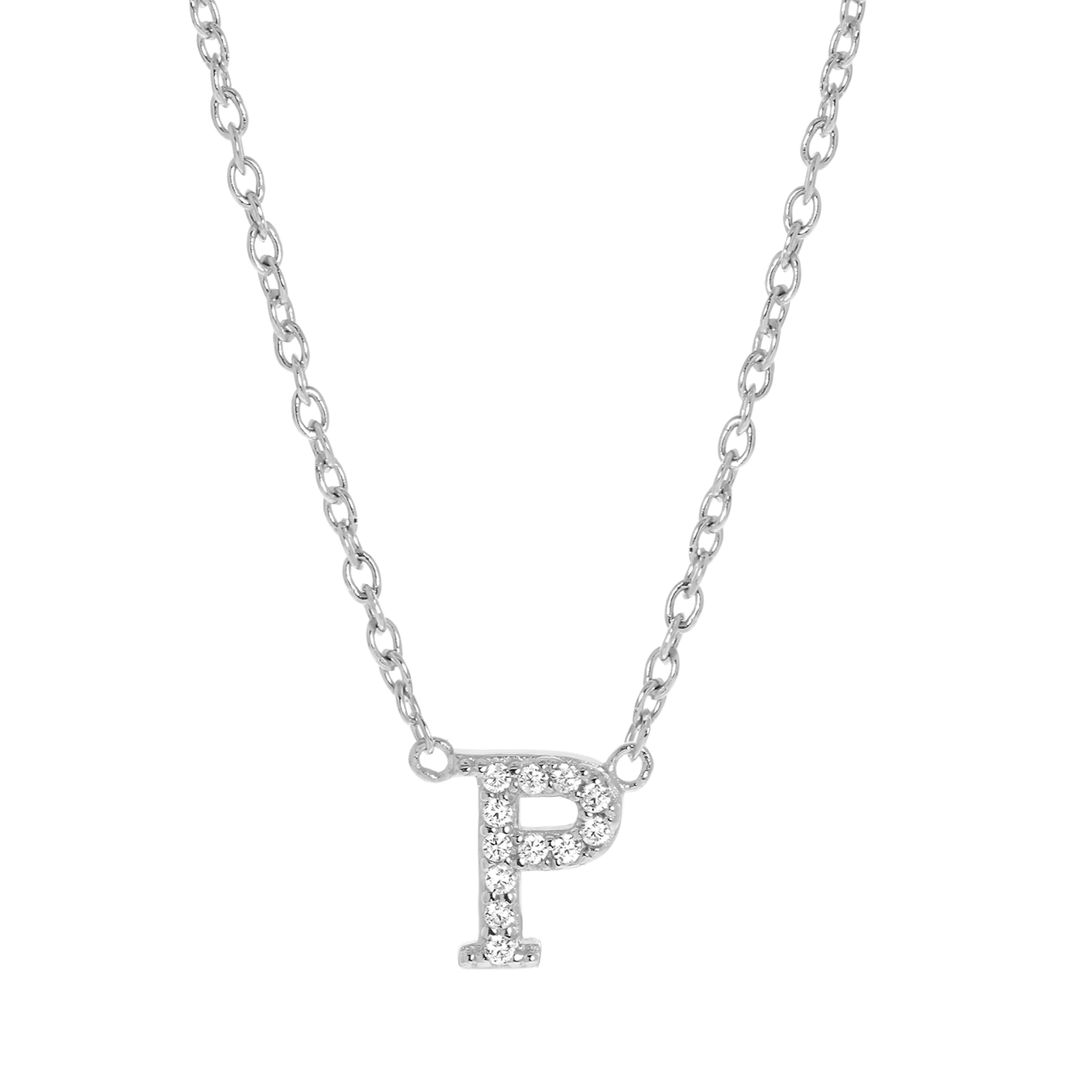 Zilveren ketting&hanger alfabet met zirkonia voor dames