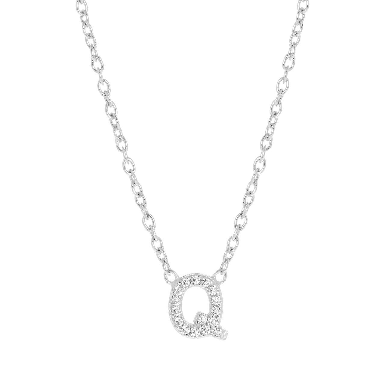 Zilveren ketting&hanger alfabet met zirkonia voor dames