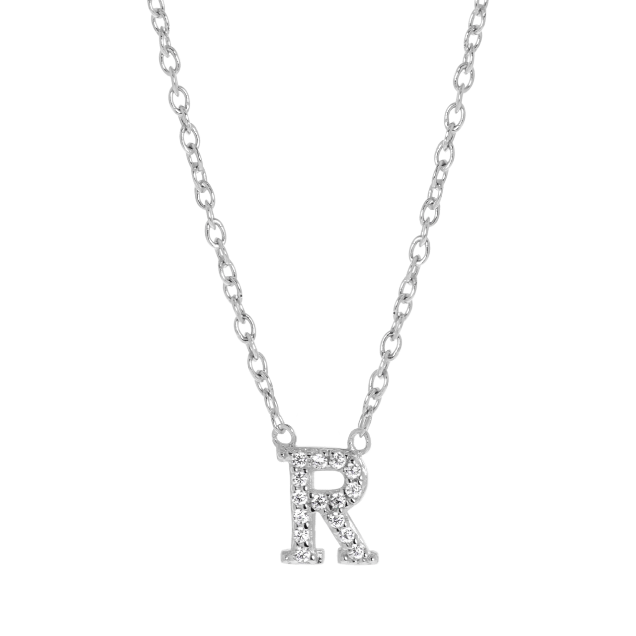 Zilveren ketting&hanger alfabet met zirkonia voor dames