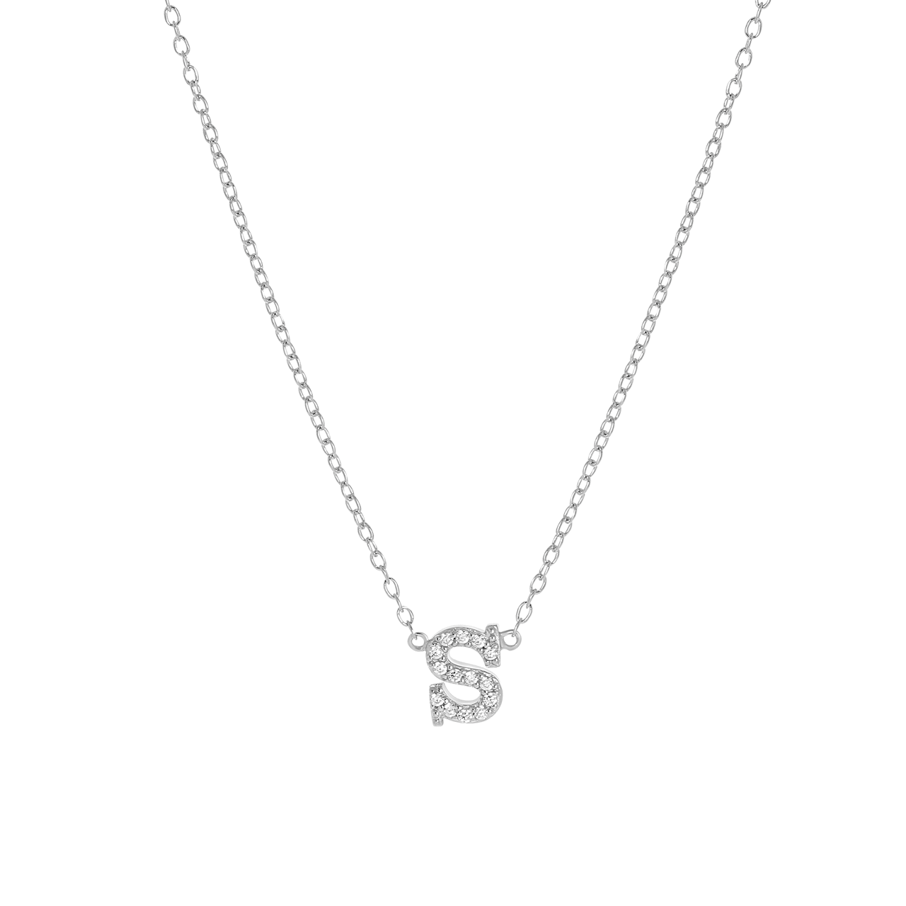 Zilveren ketting&hanger alfabet met zirkonia voor dames