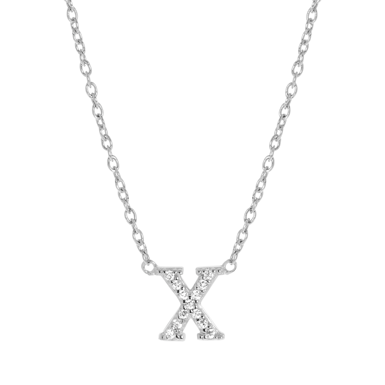 Zilveren ketting&hanger alfabet met zirkonia voor dames