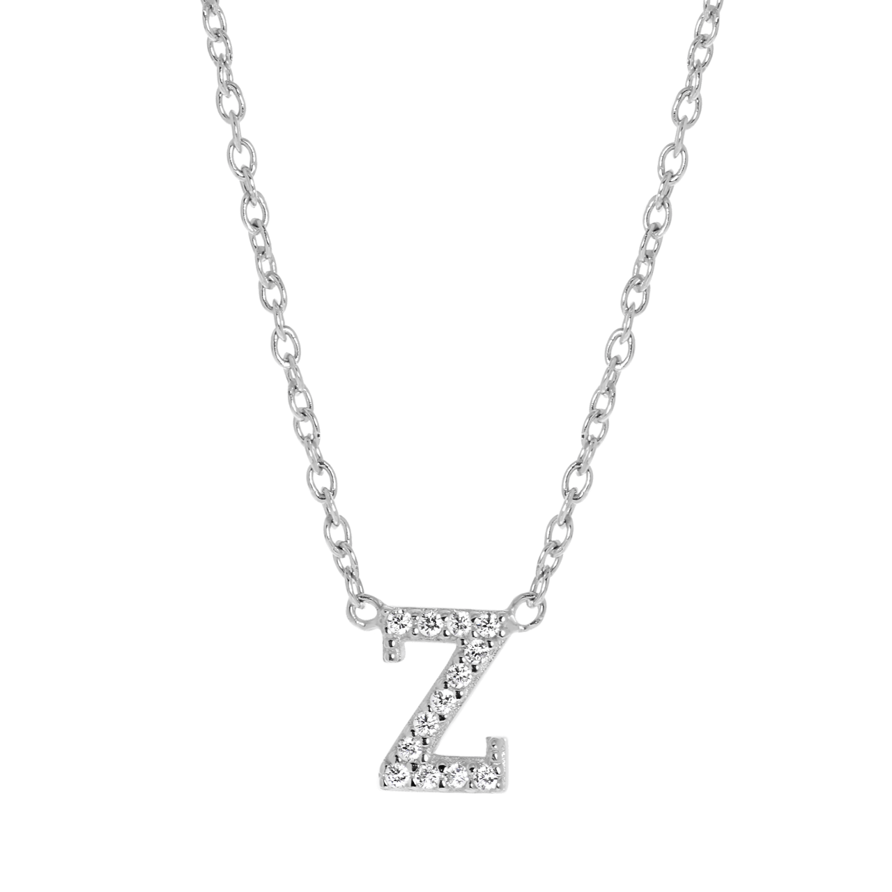 Zilveren ketting&hanger alfabet met zirkonia voor dames