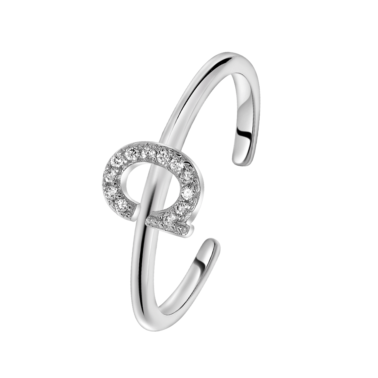 Zilveren ring alfabet met zirkonia