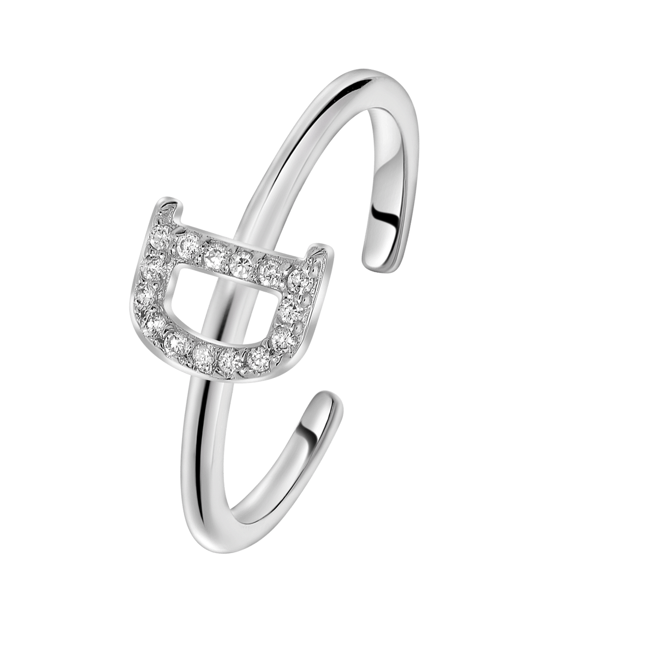 Zilveren ring alfabet met zirkonia