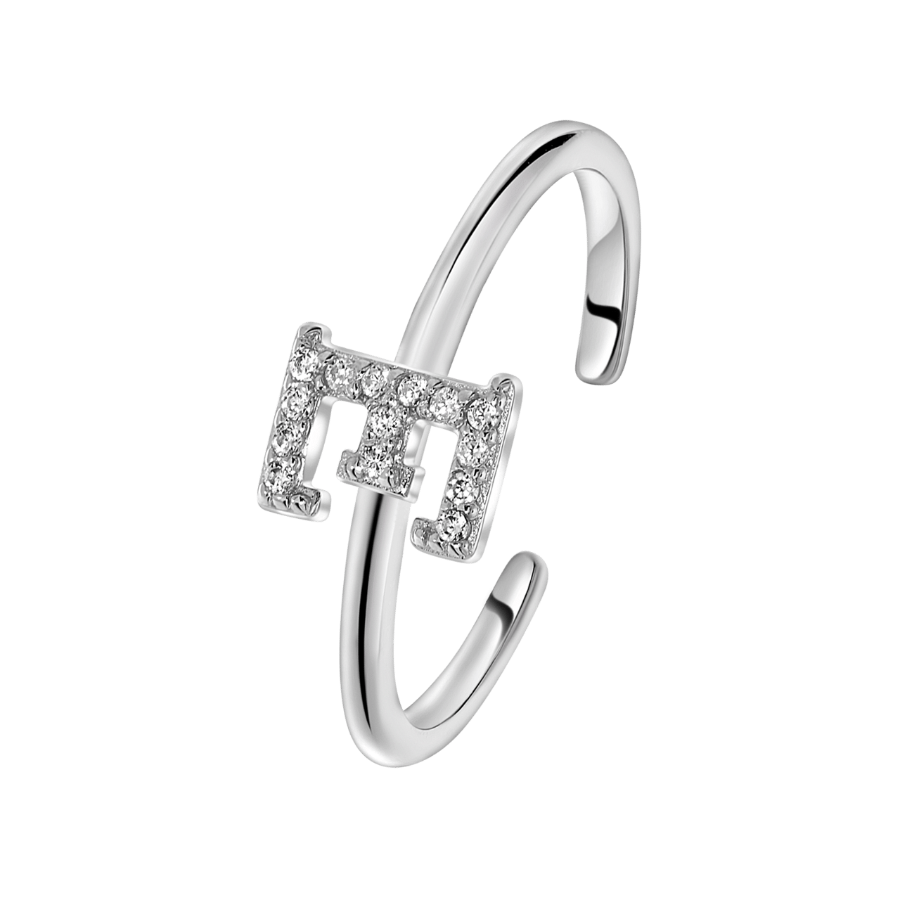 Zilveren ring alfabet met zirkonia