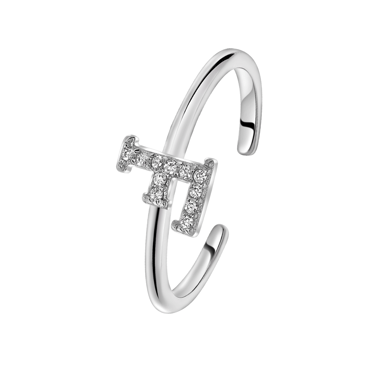 Zilveren ring alfabet met zirkonia