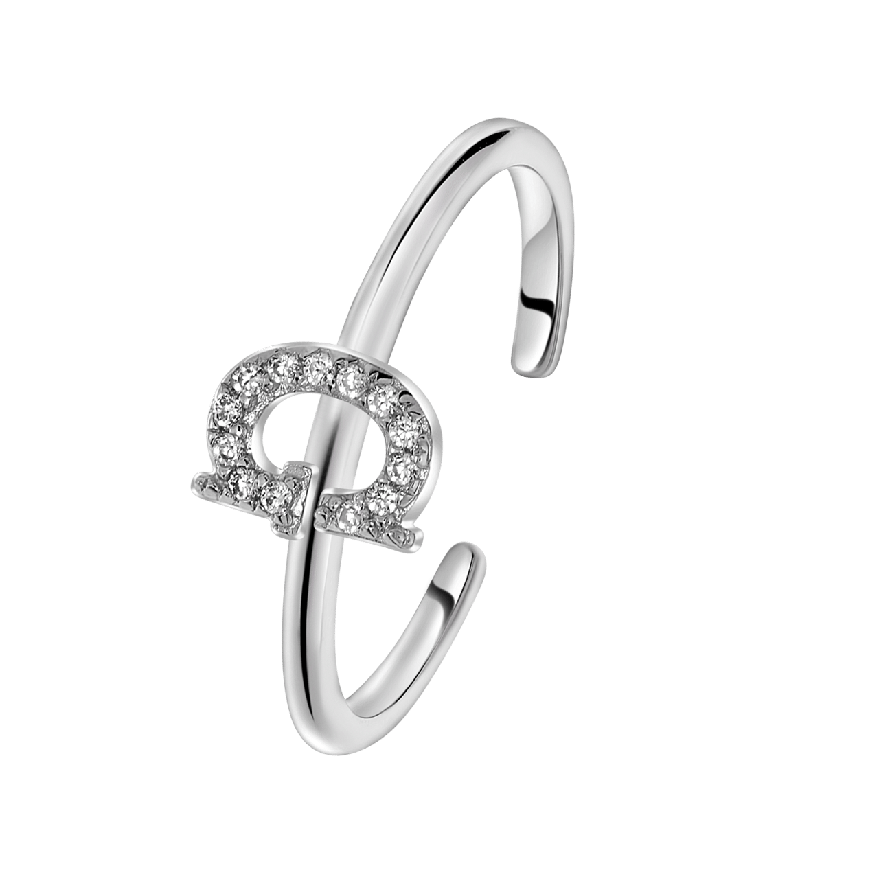 Zilveren ring alfabet met zirkonia