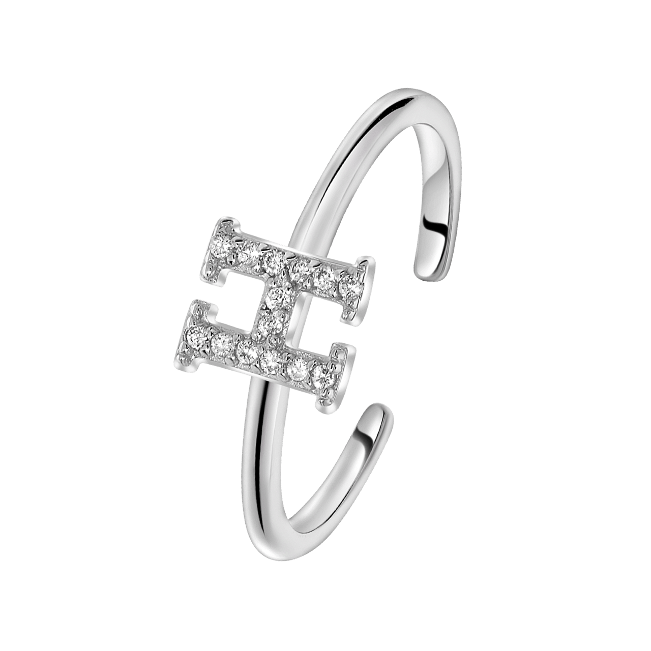 Zilveren ring alfabet met zirkonia