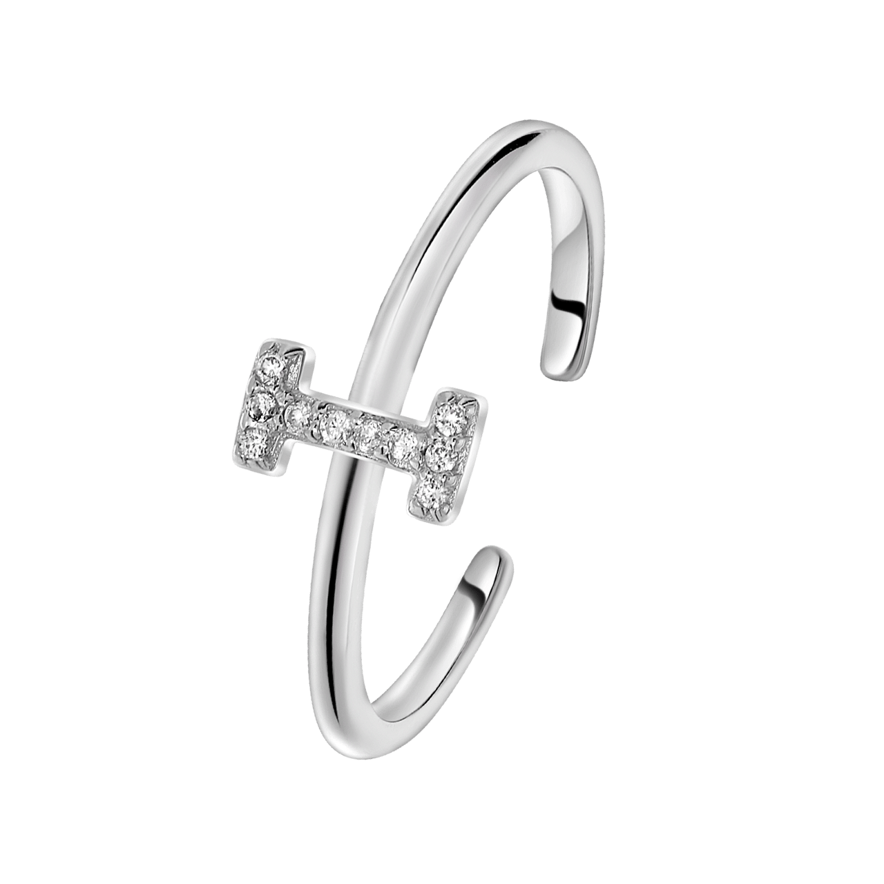 Zilveren ring alfabet met zirkonia