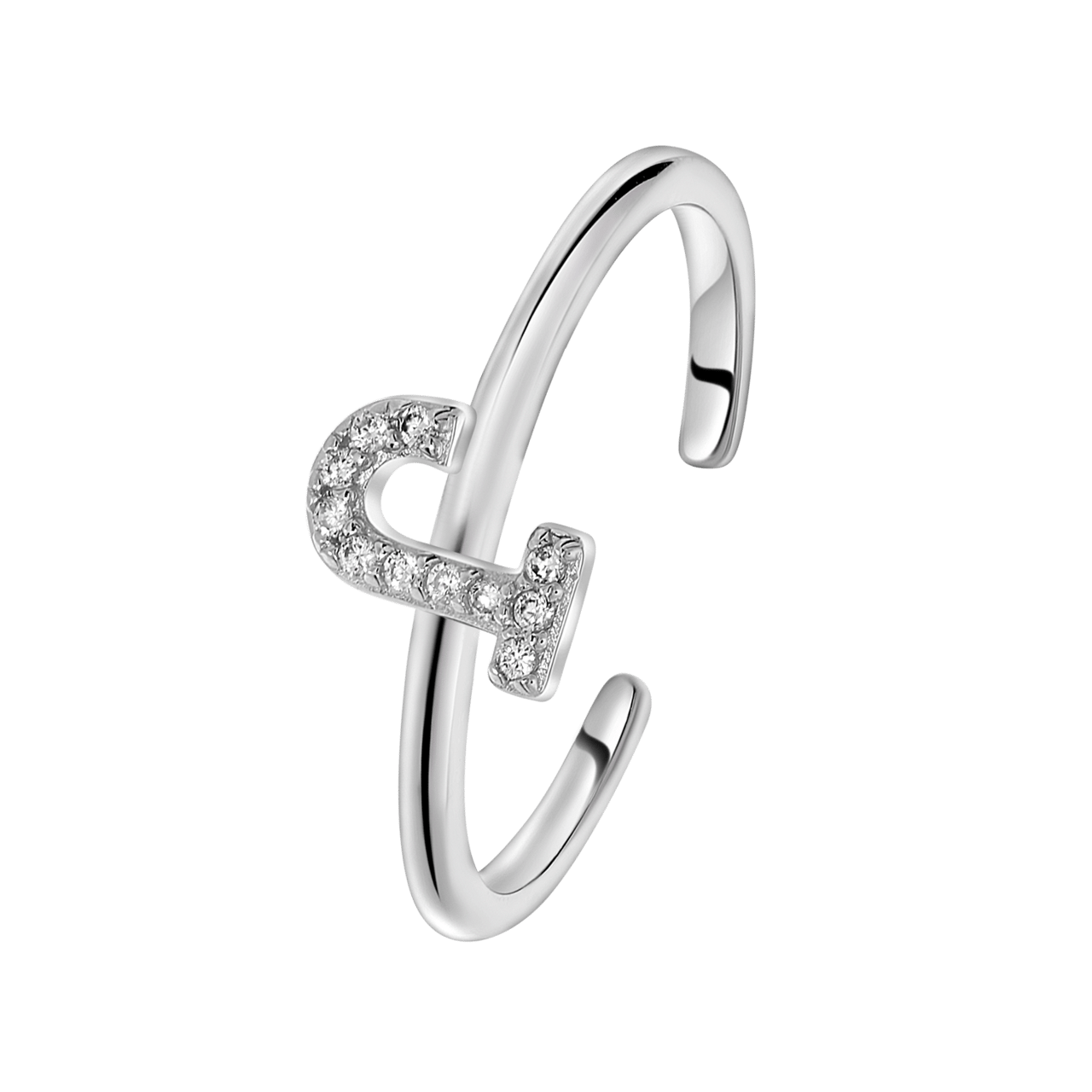 Zilveren ring alfabet met zirkonia