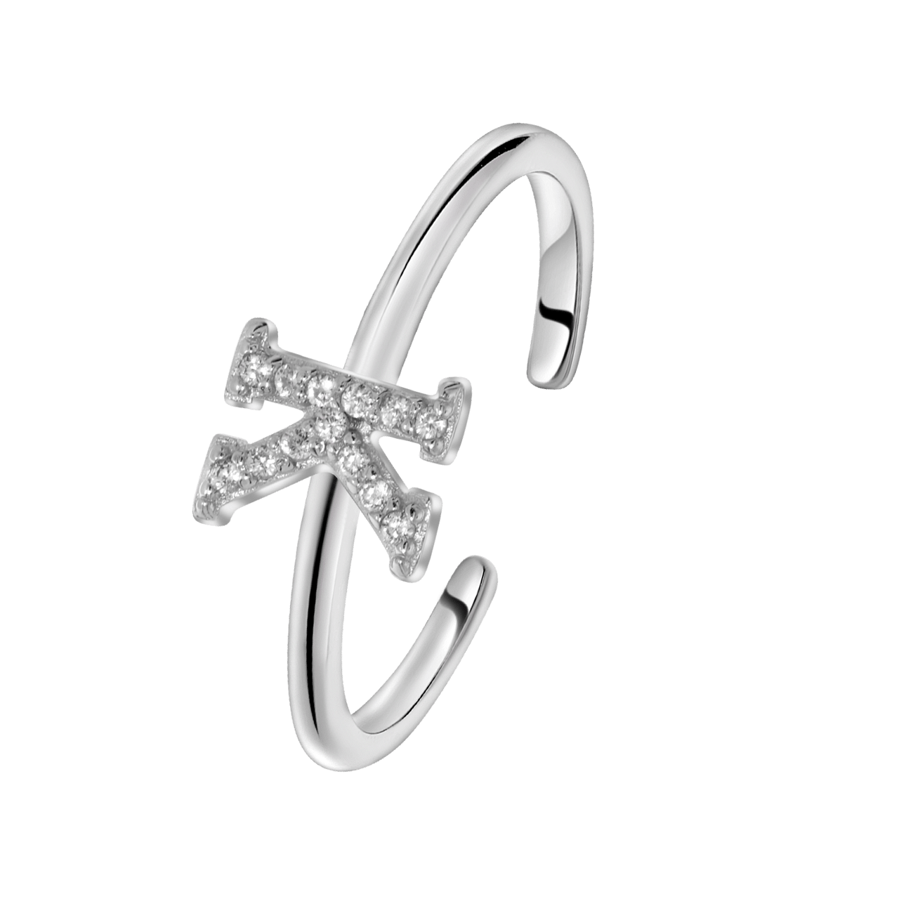 Zilveren ring alfabet met zirkonia