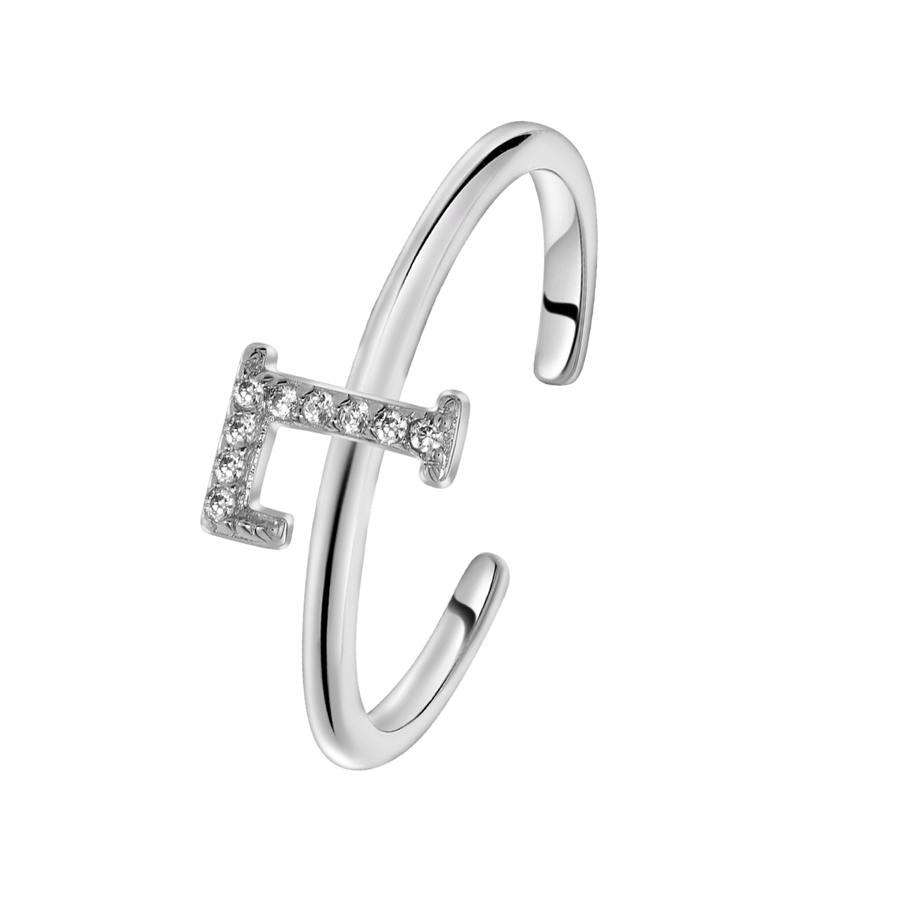 Zilveren ring alfabet met zirkonia