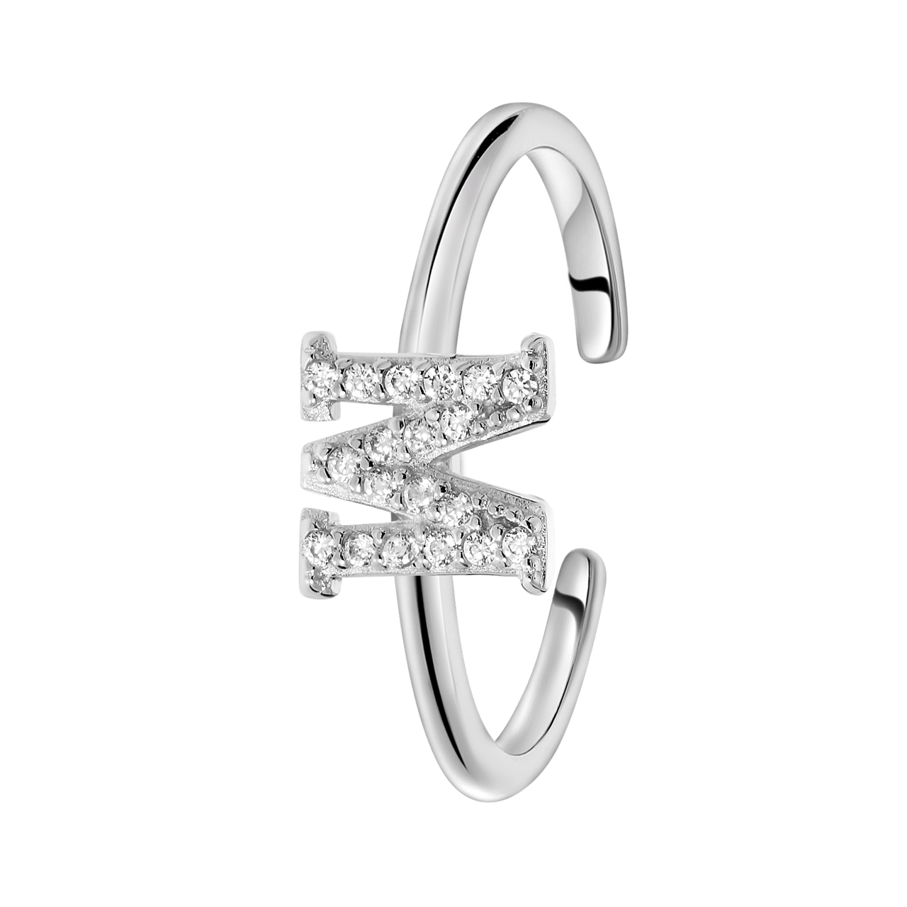 Zilveren ring alfabet met zirkonia
