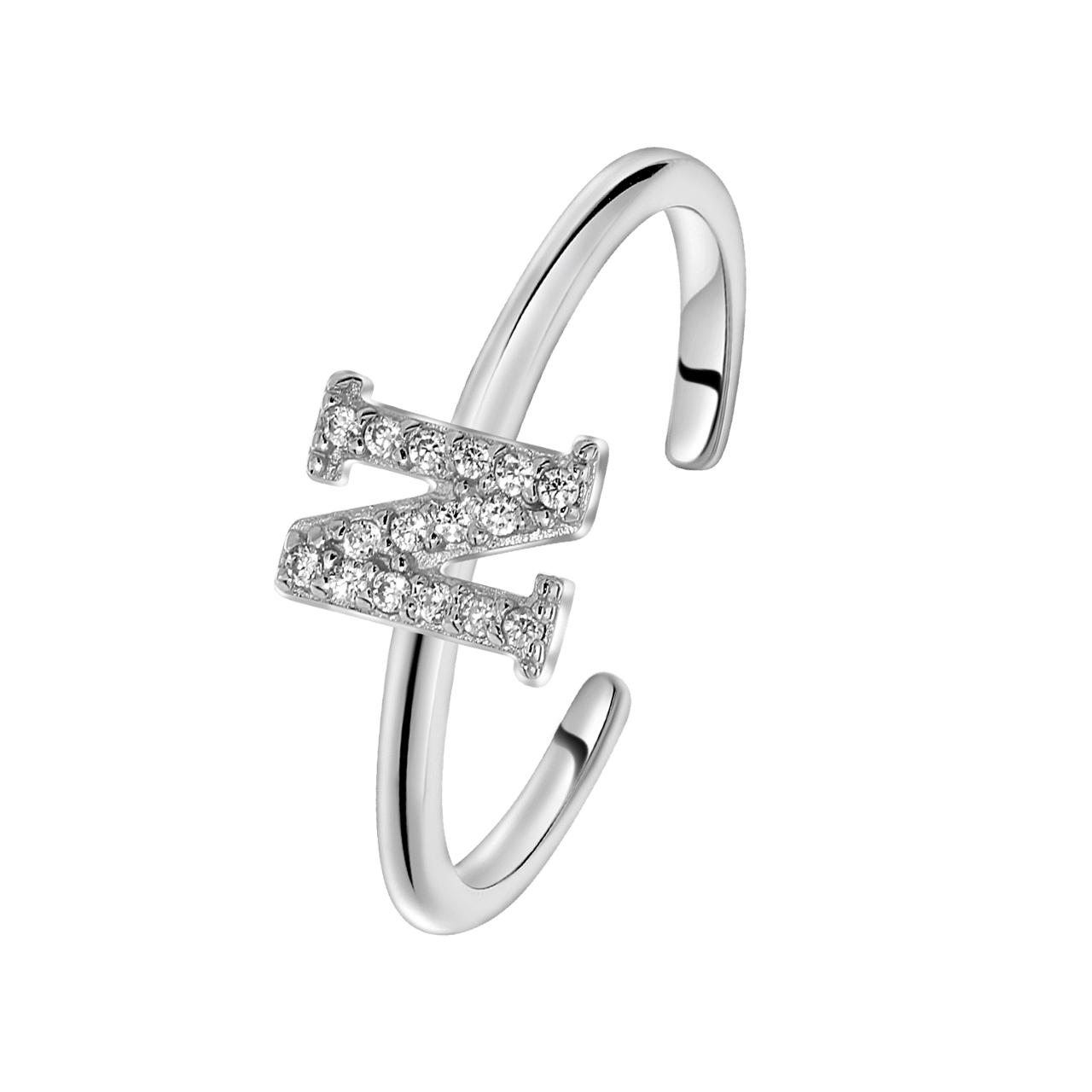 Zilveren ring alfabet met zirkonia