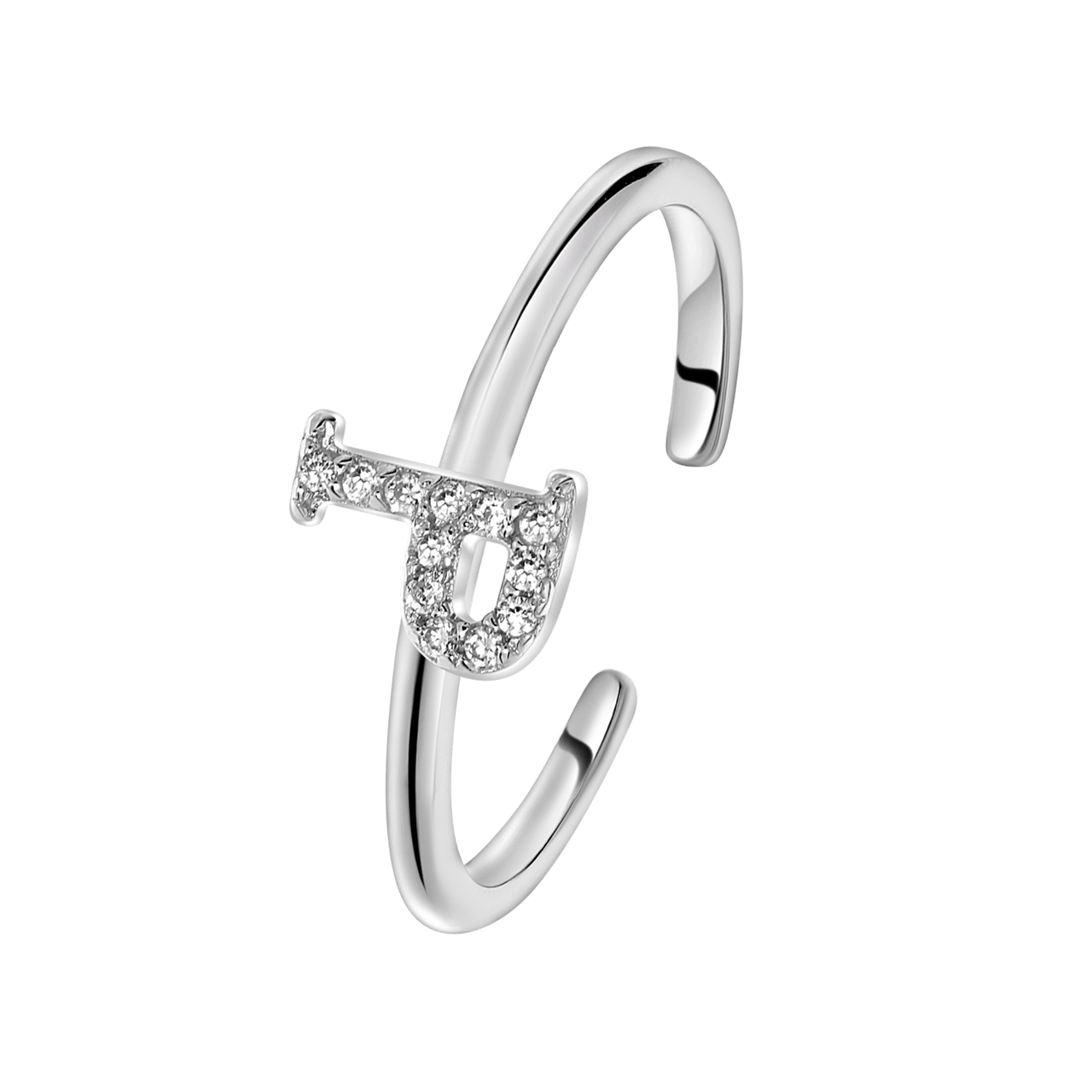 Zilveren ring alfabet met zirkonia