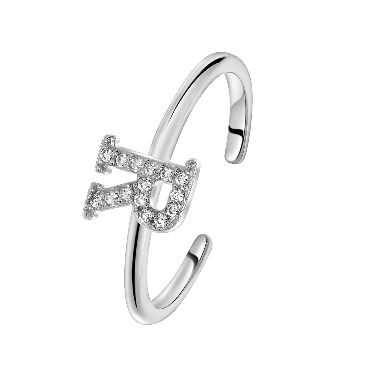 Zilveren ring alfabet met zirkonia