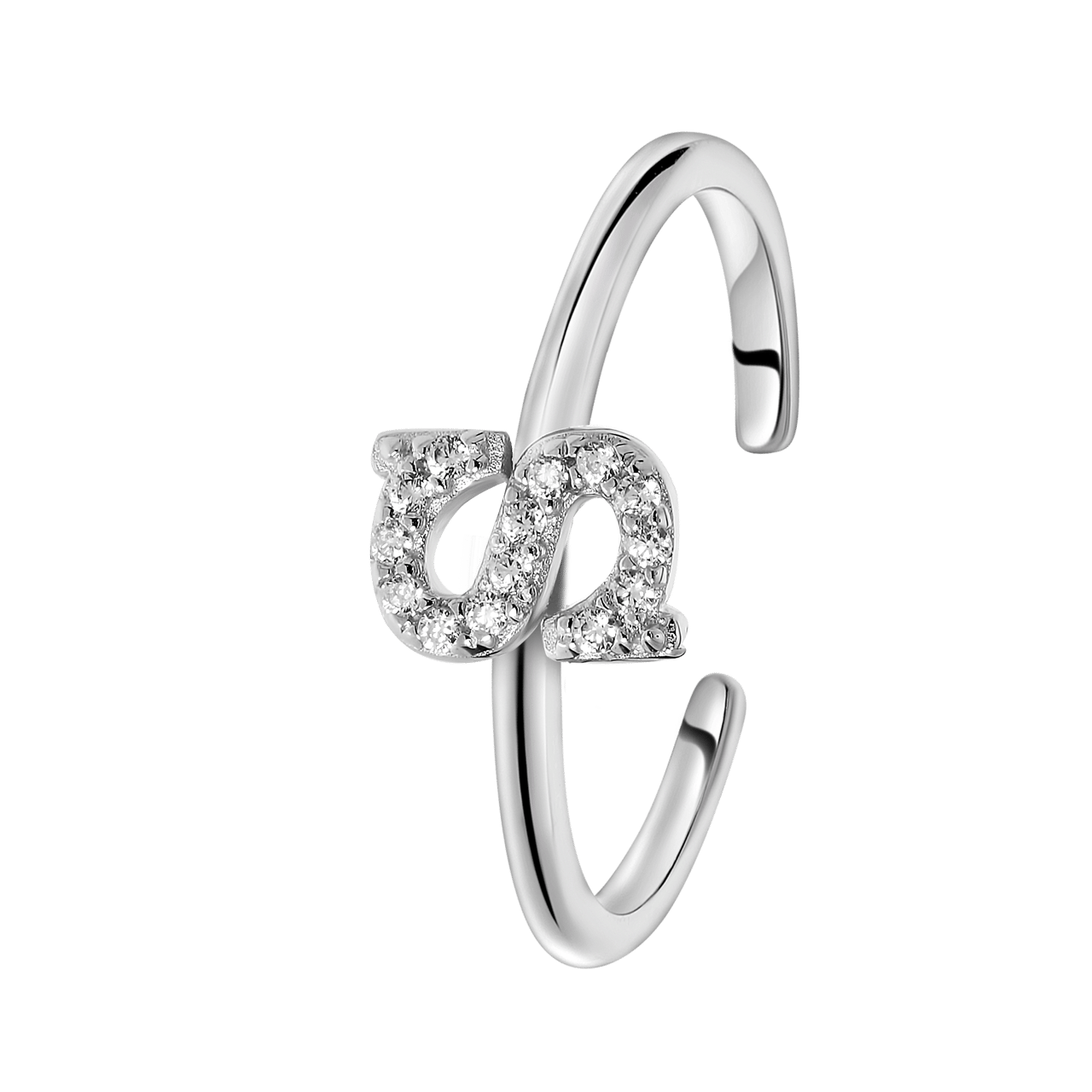 Zilveren ring alfabet met zirkonia