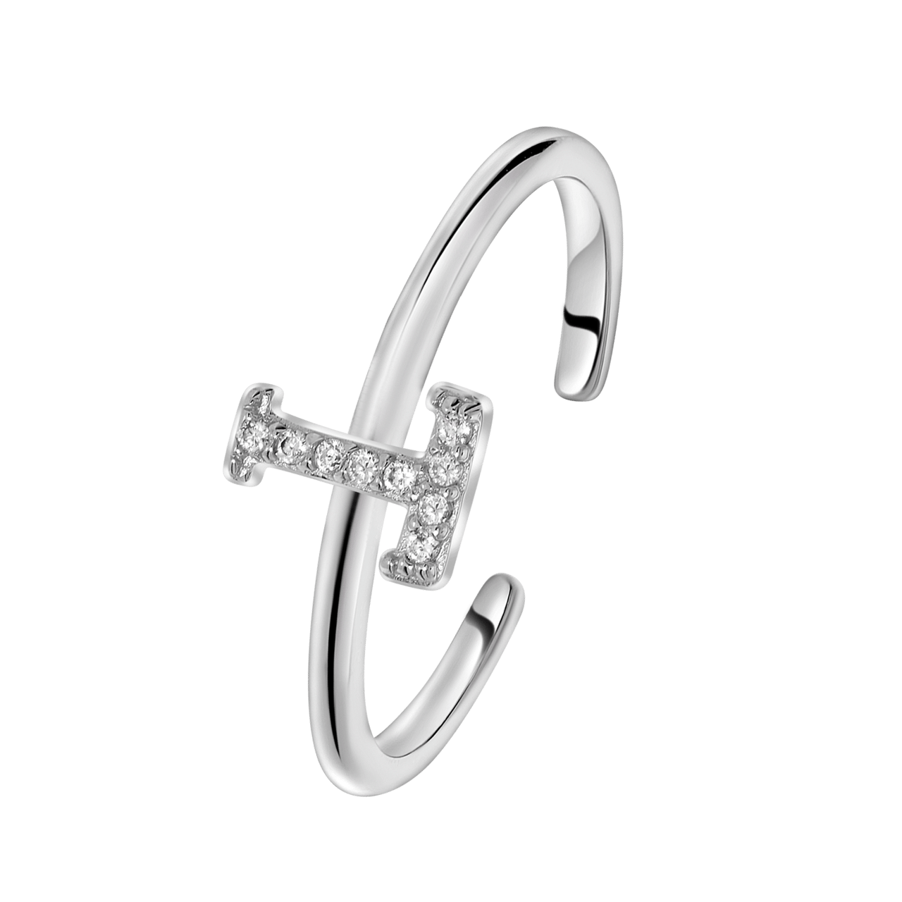 Zilveren ring alfabet met zirkonia