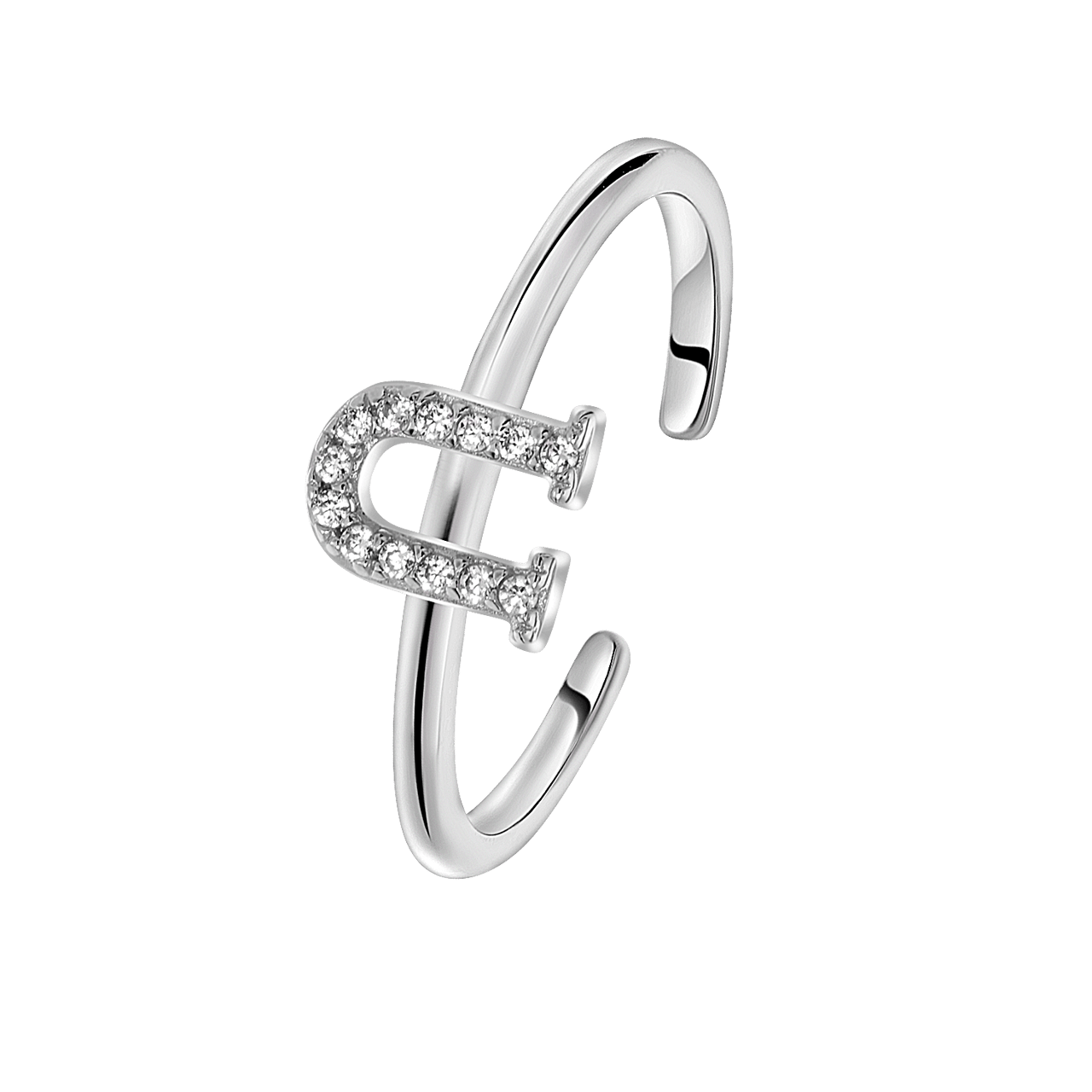 Zilveren ring alfabet met zirkonia