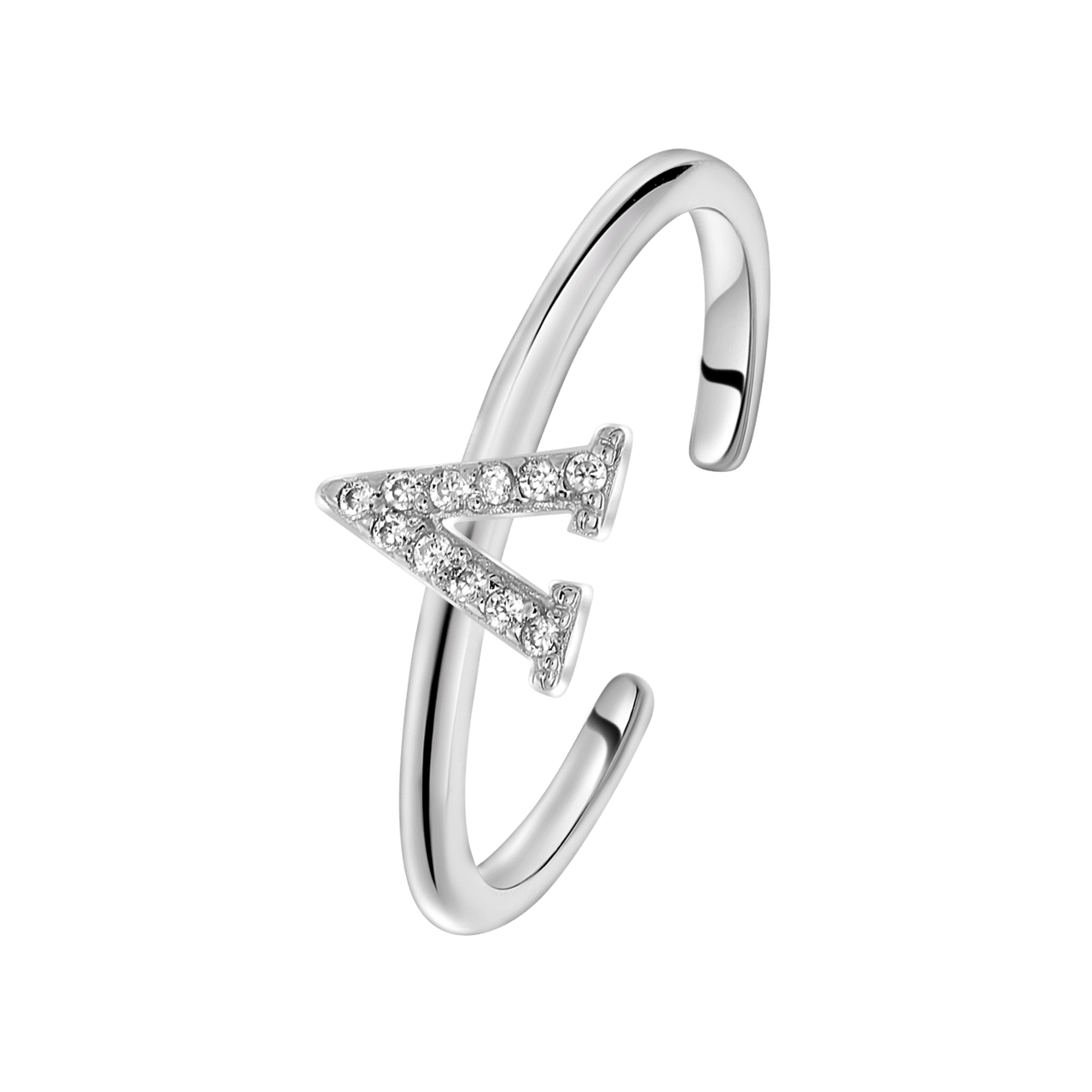 Zilveren ring alfabet met zirkonia